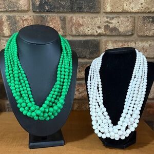 Vintage six strand Green and White beaded necklaces